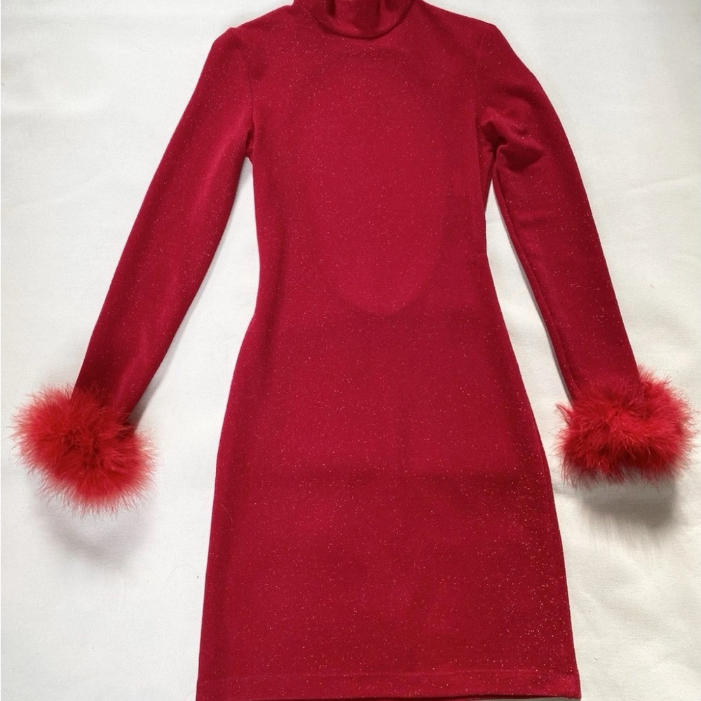 Frederick's of Hollywood Sparkle Holiday backless vtg Red Dress Small stretchy